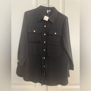 Black Button-Up Shirt with Gold Accents size Small